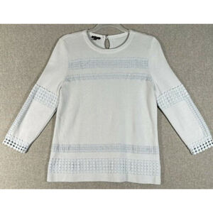 Talbots Small Light Blue Cotton Blend Cable Knit Crew Neck Long Sleeve Sweater